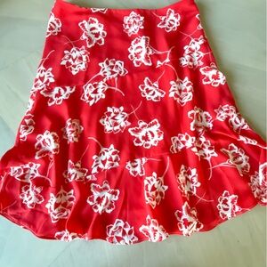 LOFT Red and White Floral Skirt